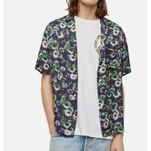 AllSaints Florax Blue Green Short Sleeve Shirt Mens - Small
